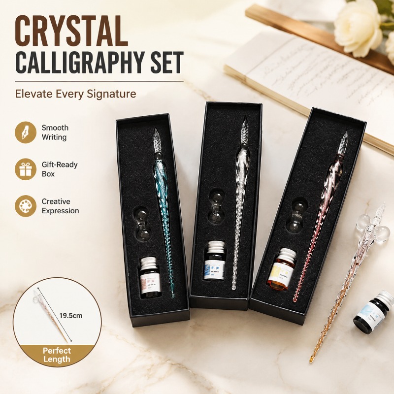Glass Dip Pen Calligraphy Ink Set - Crystal Glass Dipping Pen Set with
