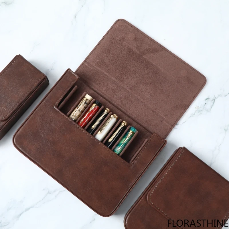Leather Fountain Pen Case 3 Slots Pouch - Luxury PU Leather Fountain Pen Case