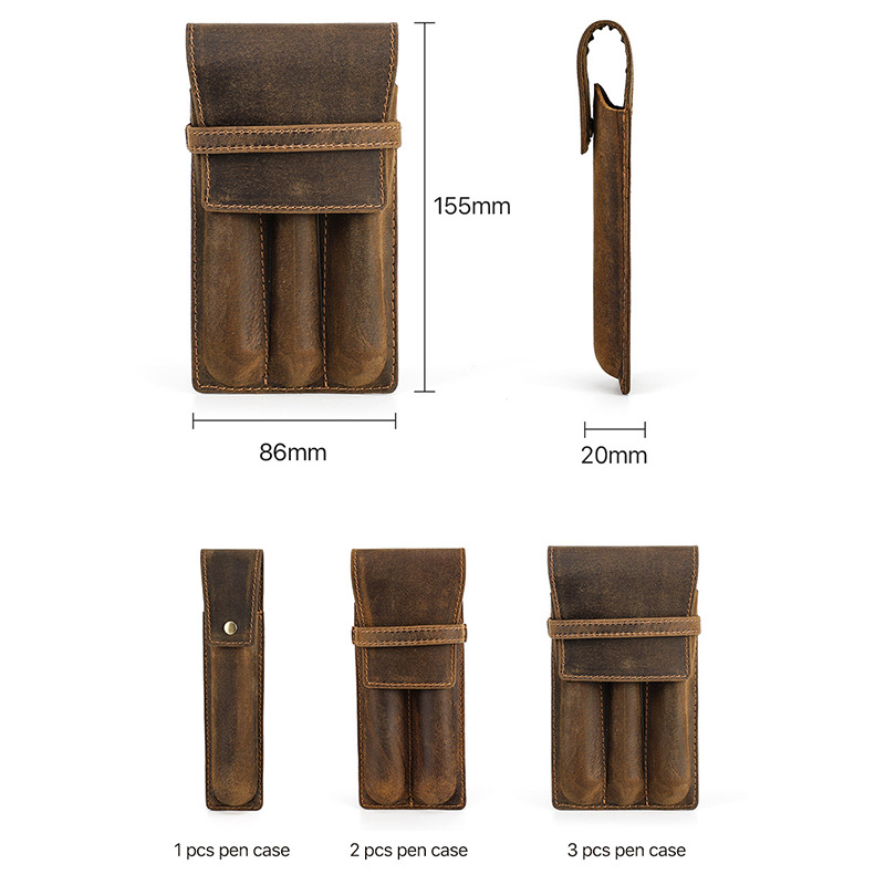 Vintage Crazy Horse Leather Pe - огляд і ціна Leather Fountain Pen Case 3 Slots Pouch