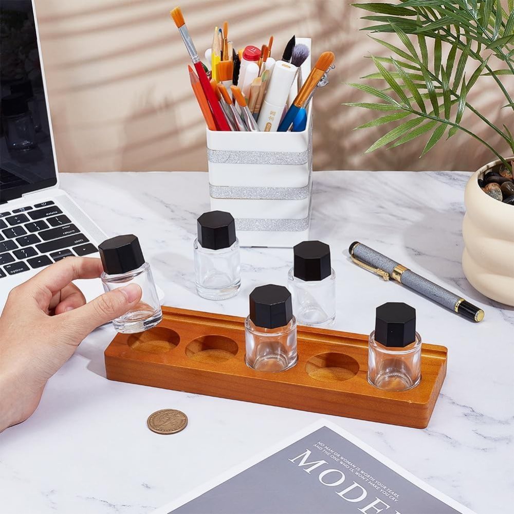 5-Hole Calligraphy Ink Pot Hol - огляд і ціна Wooden Fountain Pen Desk Stand Holder