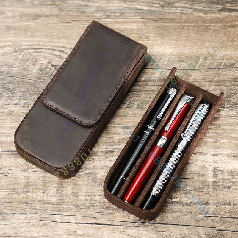 Vintage Crazy Horse Leather Pe - огляд і ціна Leather Fountain Pen Case 3 Slots Pouch