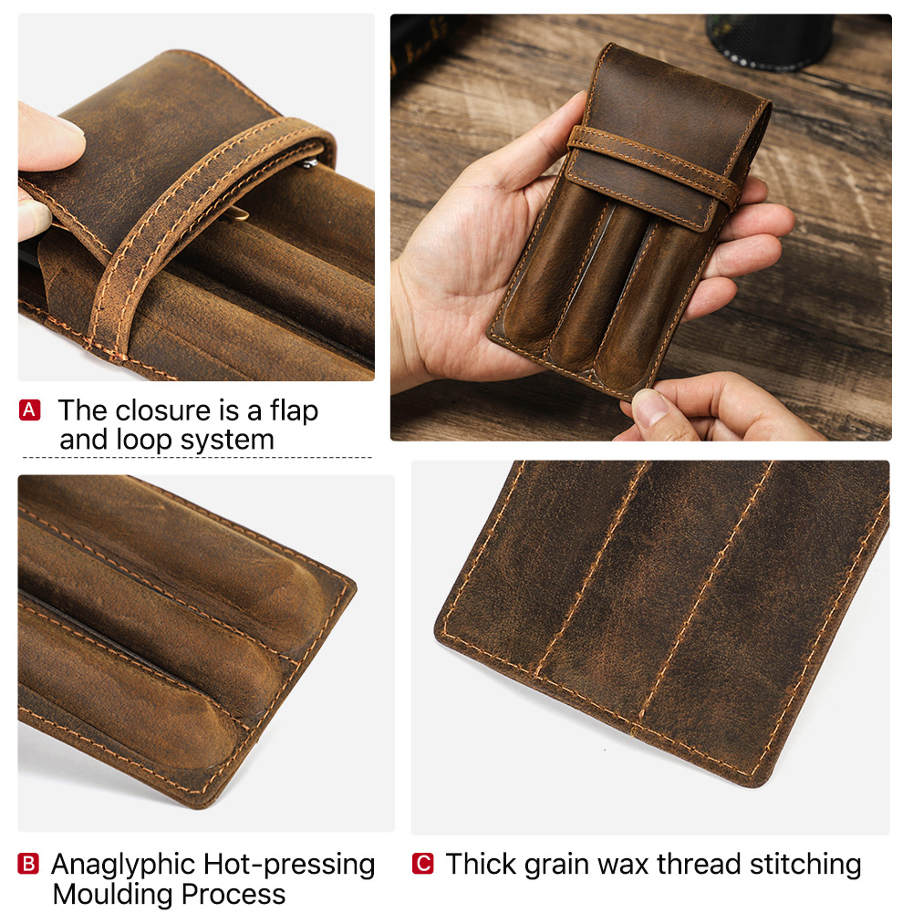 Handmade Cowhide Leather Pen P - огляд і ціна Leather Fountain Pen Case 3 Slots Pouch
