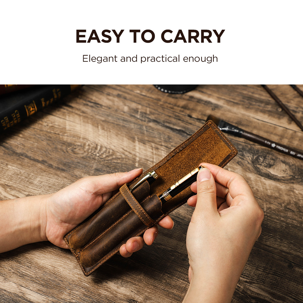 Genuine Crazy Horse Leather Pe - огляд і ціна Leather Fountain Pen Case 3 Slots Pouch
