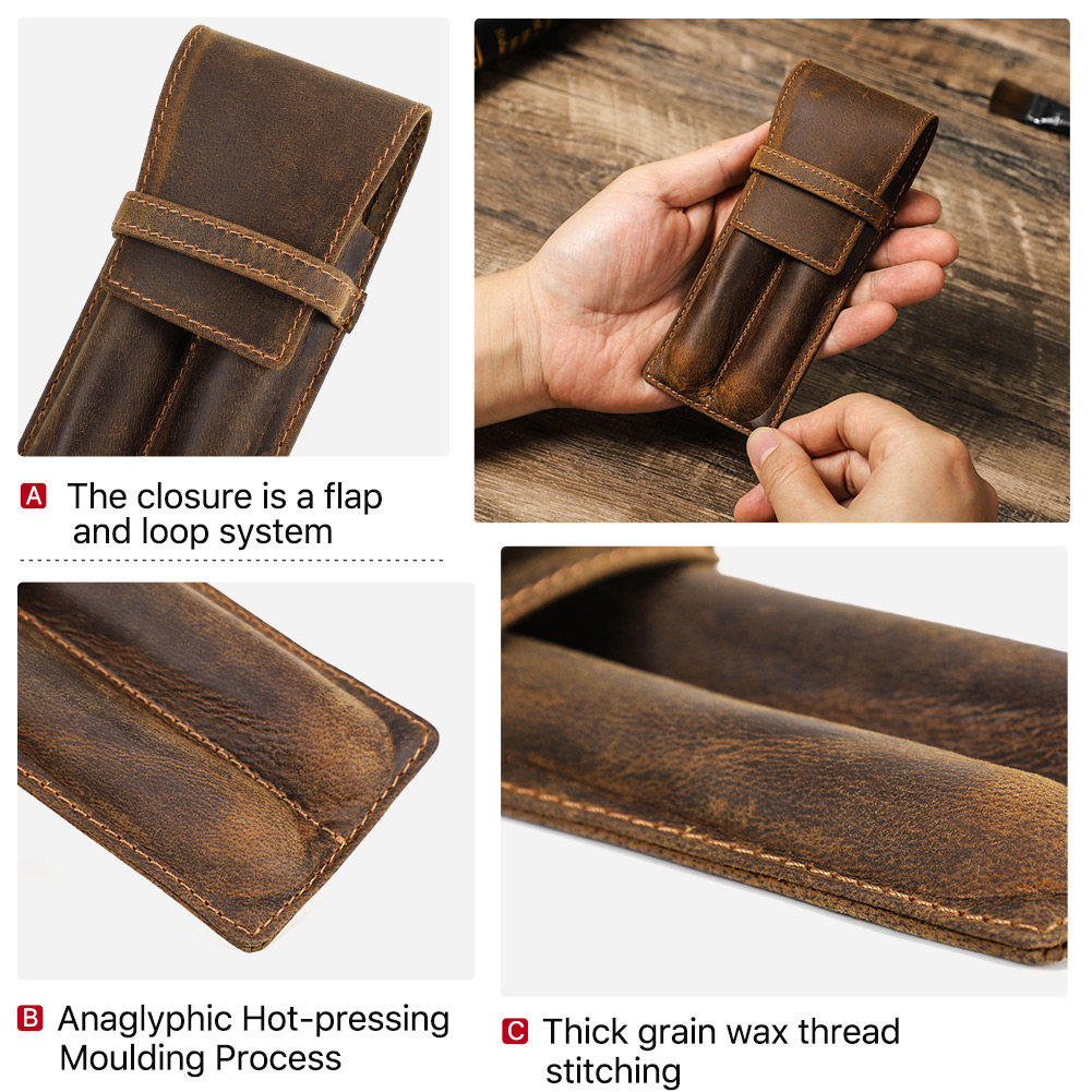 Genuine Crazy Horse Leather Pe - огляд і ціна Leather Fountain Pen Case 3 Slots Pouch