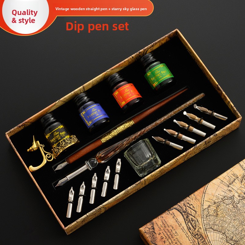 Glass Dip Pen Set with Wooden  - огляд і ціна Glass Dip Pen Calligraphy Ink Set
