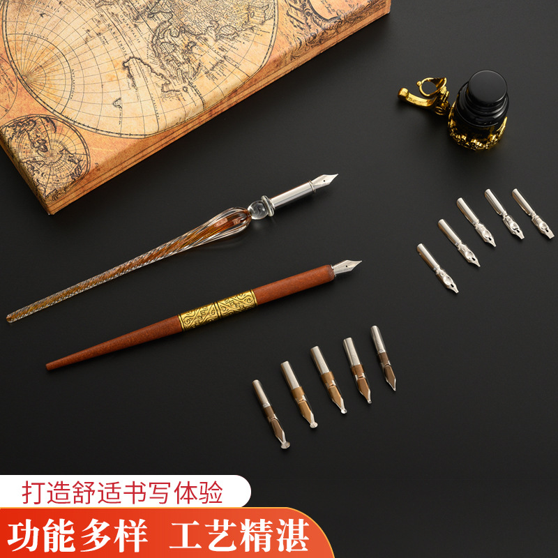 Glass Dip Pen Set with Wooden  - огляд і ціна Glass Dip Pen Calligraphy Ink Set